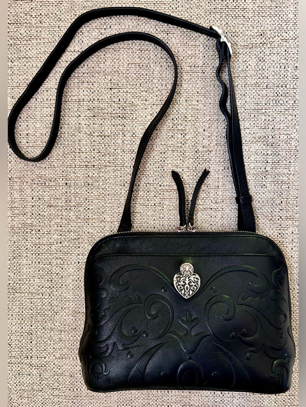 BRIGHTON Cordoba Alexa 
Black 3D Embossed Leather
Crossbody Organizer